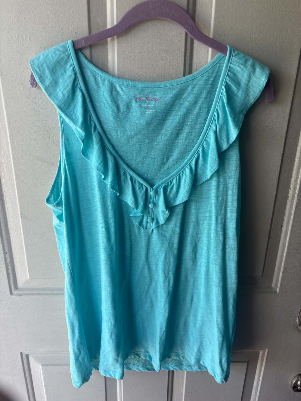 Lilly PULITZER Women's Turquoise Ruffled V-Neck Tank